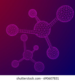 Wireframe Mesh Molecule. Connection Structure. Low poly vector illustration. Science and medical healthcare concept
