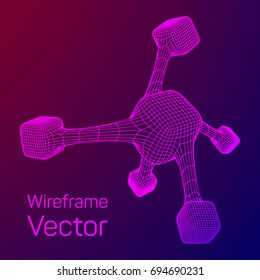 Wireframe Mesh Molecule. Connection Structure. Low poly vector illustration. Science and medical healthcare concept