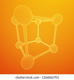 Wireframe Mesh Molecule Grid. Connection Structure. Low poly vector illustration. Science and medical healthcare concept