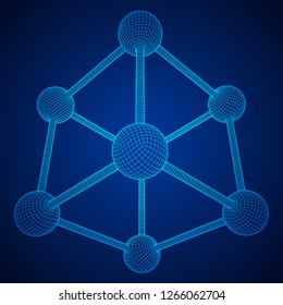 Wireframe Mesh Molecule Grid. Connection Structure. Low poly vector illustration. Science and medical healthcare concept