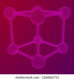 Wireframe Mesh Molecule Grid. Connection Structure. Low poly vector illustration. Science and medical healthcare concept