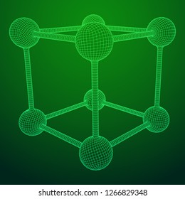 Wireframe Mesh Molecule Grid. Connection Structure. Low poly vector illustration. Science and medical healthcare concept