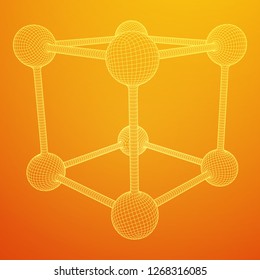 Wireframe Mesh Molecule Grid. Connection Structure. Low poly vector illustration. Science and medical healthcare concept