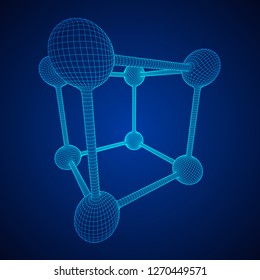 Wireframe Mesh Molecule Grid. Connection Structure. Low poly vector illustration. Science and medical healthcare concept