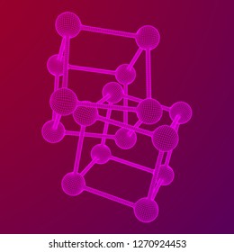 Wireframe Mesh Molecule Grid. Connection Structure. Low poly vector illustration. Science and medical healthcare concept