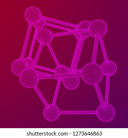 Wireframe Mesh Molecule Grid. Connection Structure. Low poly vector illustration. Science and medical healthcare concept