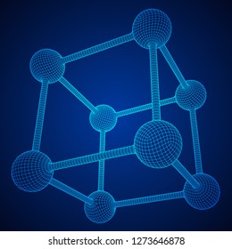 Wireframe Mesh Molecule Grid. Connection Structure. Low poly vector illustration. Science and medical healthcare concept