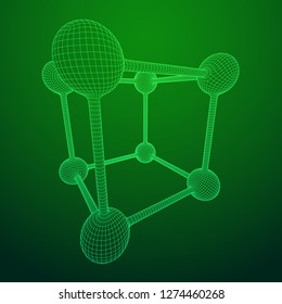 Wireframe Mesh Molecule Grid. Connection Structure. Low poly vector illustration. Science and medical healthcare concept