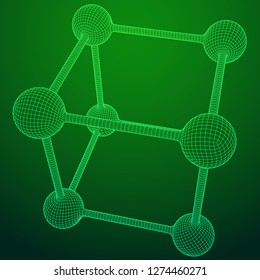 Wireframe Mesh Molecule Grid. Connection Structure. Low poly vector illustration. Science and medical healthcare concept