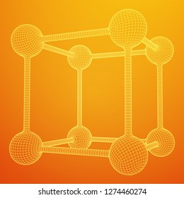 Wireframe Mesh Molecule Grid. Connection Structure. Low poly vector illustration. Science and medical healthcare concept