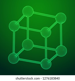 Wireframe Mesh Molecule Grid. Connection Structure. Low poly vector illustration. Science and medical healthcare concept