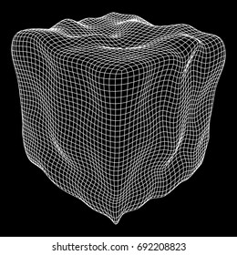 Wireframe Mesh Noise Box. Connection Structure. Digital Data Visualization Concept. Vector Illustration.
