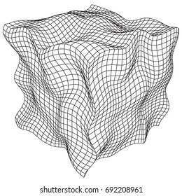 Wireframe Mesh Noise Box. Connection Structure. Digital Data Visualization Concept. Vector Illustration.