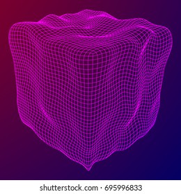 Wireframe Mesh Noise Box. Connection Structure. Digital Data Visualization Concept. Vector Illustration.