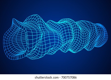Wireframe Mesh Organic Tube. Connection Structure. Big Data Visualization Concept. Vector Illustration.