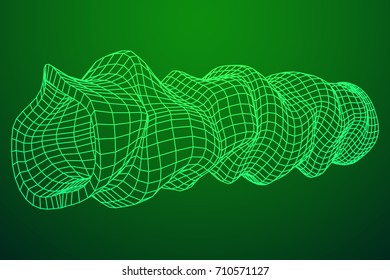 Wireframe Mesh Organic Tube. Connection Structure. Big Data Visualization Concept. Vector Illustration.