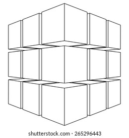 Wireframe Mesh Outline Cube. Vector Illustration EPS10.