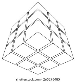 Wireframe mesh outline cube. Vector Illustration EPS10.