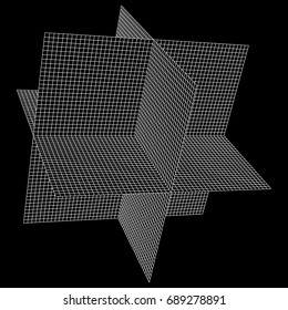 Wireframe Mesh Plane Axis. Three dimensions. Connection Structure. Digital Data Visualization Concept. Vector Illustration.