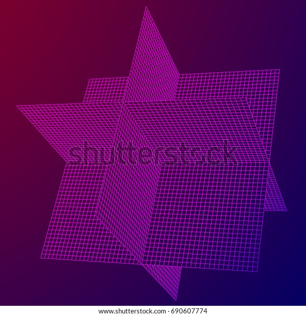 Wireframe Mesh Plane Axis Three Dimensions Stock Vector Royalty Free 690607774