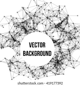 Wireframe mesh polygonal background. Abstract form with connected lines and dots. Vector black and white illustration.