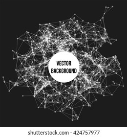 Wireframe mesh polygonal background. Abstract form with connected lines and dots. Vector black and white illustration.