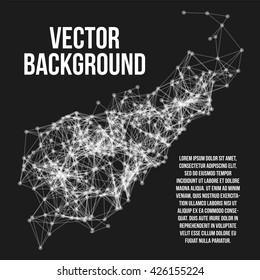 Wireframe mesh polygonal background. Abstract form with connected lines and dots. Vector black and white illustration.
