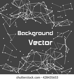 Wireframe mesh polygonal background. Abstract form with connected lines and dots. Vector black and white illustration.