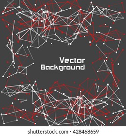 Wireframe mesh polygonal background. Abstract form with connected lines and dots. Vector black and white illustration.