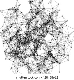 Wireframe mesh polygonal background. Abstract form with connected lines and dots. Vector black and white illustration.