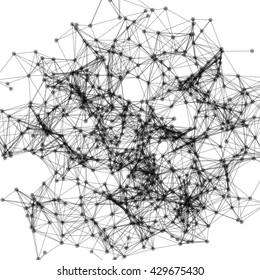 Wireframe mesh polygonal background. Abstract form with connected lines and dots. Vector black and white illustration.