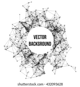 Wireframe mesh polygonal background. Abstract form with connected lines and dots. Vector black and white illustration.