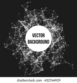 Wireframe mesh polygonal background. Abstract form with connected lines and dots. Vector black and white illustration.