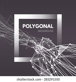 Wireframe mesh polygonal background. Wave with connected lines and dots. Vector Illustration EPS10.