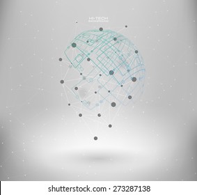 Wireframe mesh polygonal element. Abstract form with connected lines and dots. infographic elements.  Vector science Polygonal background. Futuristic HUD background.