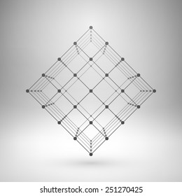 Wireframe mesh polygonal element. Cube with connected lines and dots. Vector Illustration EPS10.