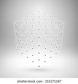Wireframe mesh polygonal element. Cube with connected lines and dots. Vector Illustration EPS10.