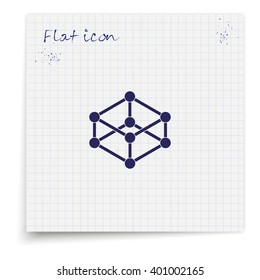 Wireframe mesh polygonal element. Cube with connected lines and dots.