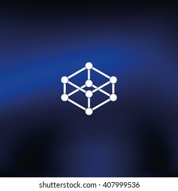 Wireframe mesh polygonal element. Cube with connected lines and dots.