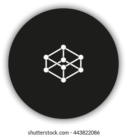 Wireframe mesh polygonal element. Cube with connected lines and dots.