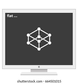 Wireframe mesh polygonal element. Cube with connected lines and dots.
