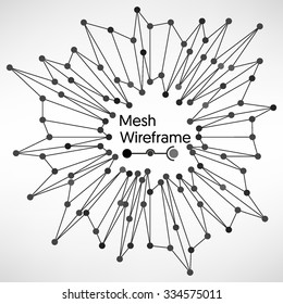 Wireframe mesh polygonal element with dots and lines. Vector explosion