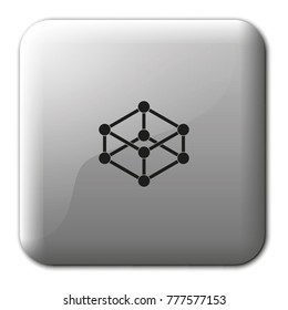 Wireframe mesh polygonal element flat vector icon. Cube with connected lines and dots.