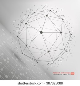 Wireframe Mesh Polygonal Element. Sphere With Connected Lines And Dots. Connection Structure. Complex Geometric Shapes. Modern Technology. Social Network Graphic Concept