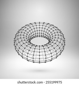 Wireframe mesh polygonal element. Torus with connected lines and dots. Vector Illustration EPS10.