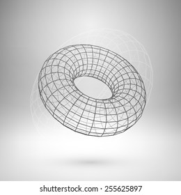 Wireframe mesh polygonal element. Torus with connected lines and dots. Vector Illustration EPS10.