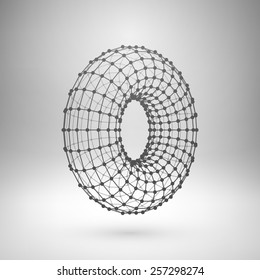 Wireframe mesh polygonal element. Torus with connected lines and dots. Vector Illustration EPS10.