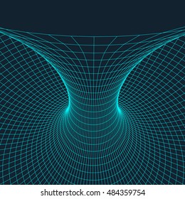 Wireframe mesh polygonal element. Torus with connected lines and dots. Vector Illustration .