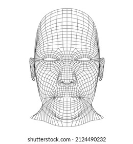 Wireframe Mesh Polygonal Human Head, Front View