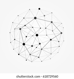 Wireframe mesh polygonal sphere. Network line, dot and structure illustration